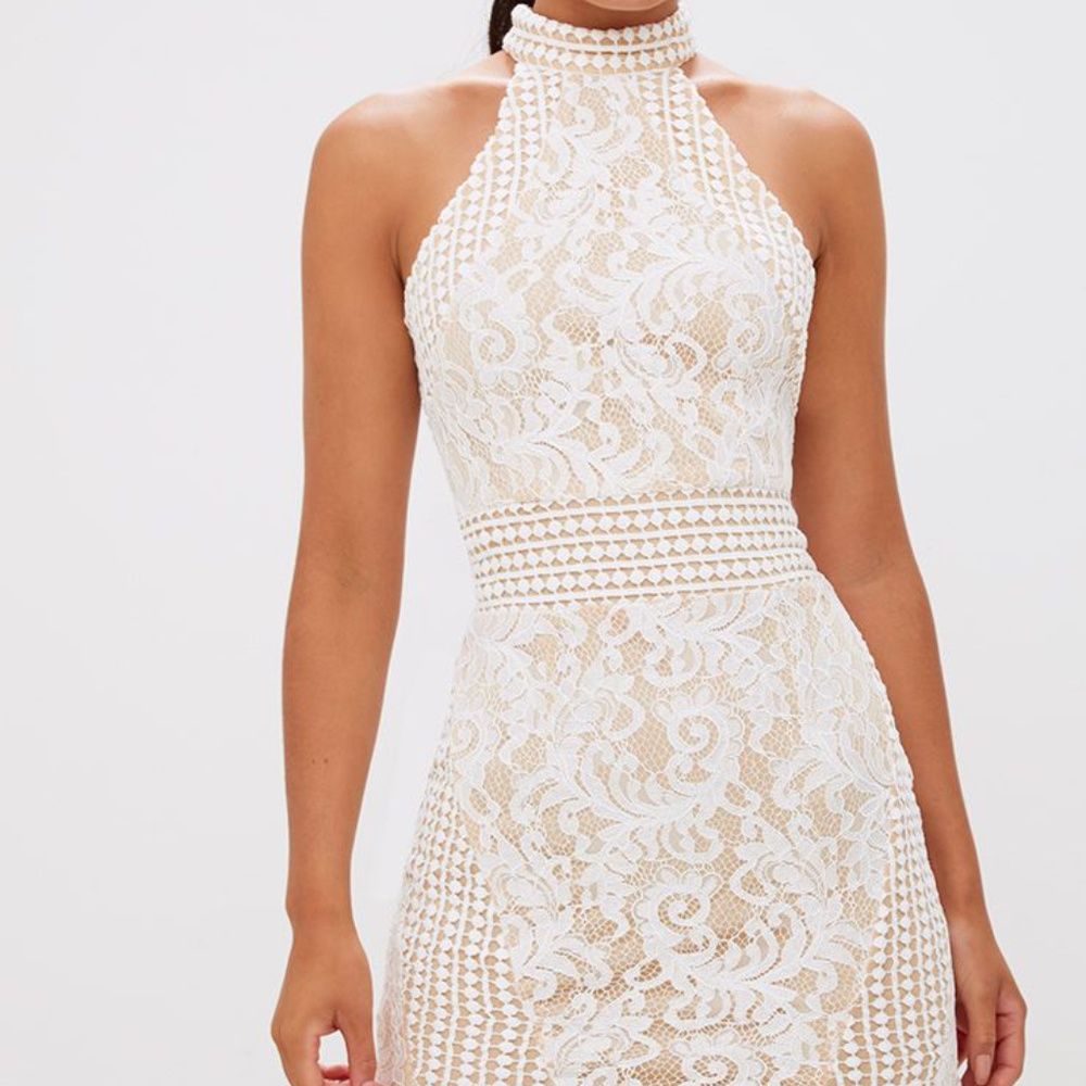 White Lace and Crochet Mini Dress US 2
